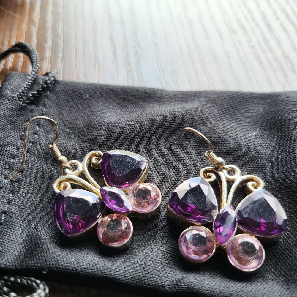 VINTAGE HANDMADE STERLING SILVER BUTTERFLY EARRINGS - Picture 4 of 5